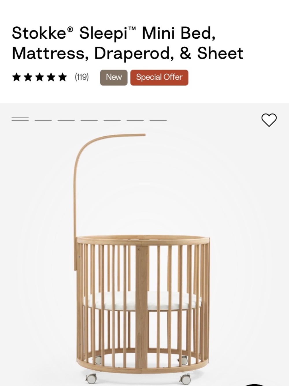 Stokke Sleepi Mini Bed, Mattress, Protector, Draperod, and 3 sheets
